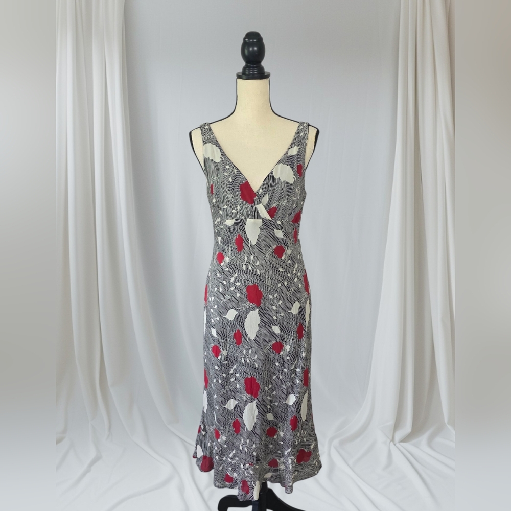 Vintage Y2K BCBGmaxazria‎ Floral Print Ruffle Hem Midi Dress Size Medium